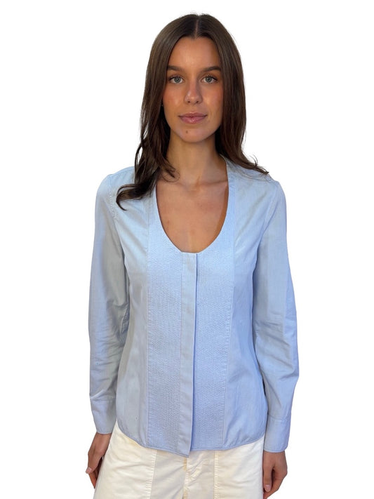 Balenciaga Light Blue Scoop Neck Shirt w/ Panel. Size: 40