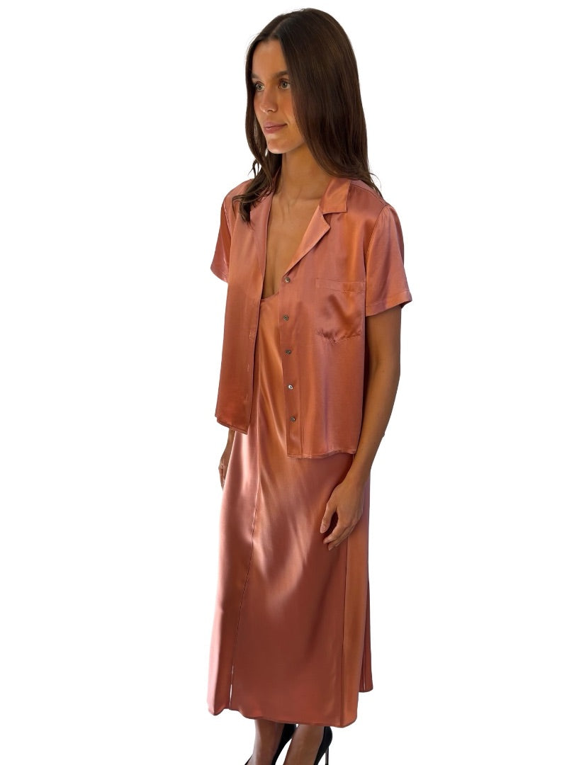 T by Alexander Wang Pink Silk Satin Dress & Shirt Set. Size: 4