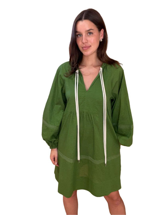 Lee Mathews Green Midi Dress w/ Cuffed Sleeves. Size: 1