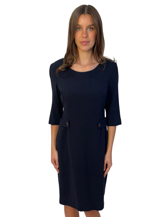 Goat Navy Scoop Neck Wool Dress. Size: 14