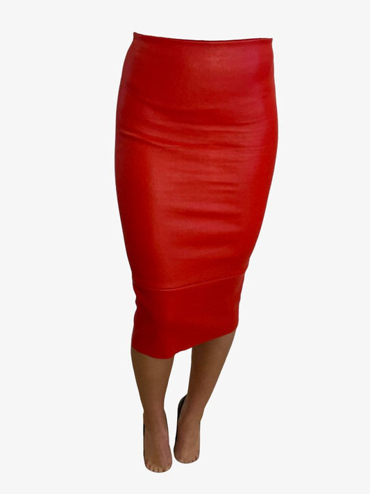 Scanlan Theodore Red Stretch Leather High Waist Skirt. Size: 6