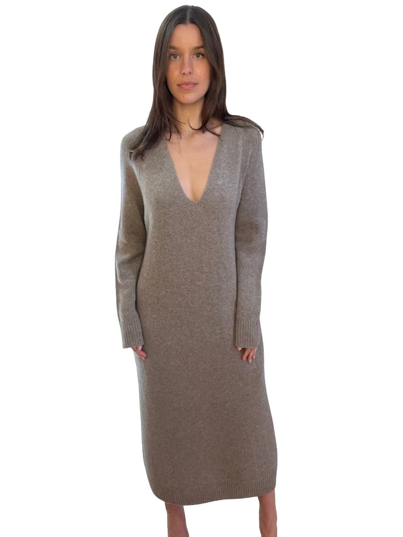 Cashmerism Brown Merino / Yak Wool Long Sleeve Dress. Size: S