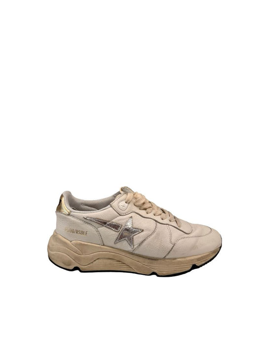 Golden Goose Cream / Silver Running Sole Leather Sneakers. Size: 39