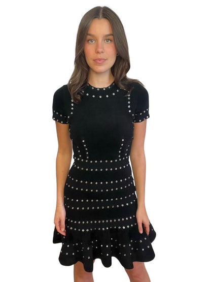 Alexander McQueen Black Fleece Eyelet Dress. Size: S