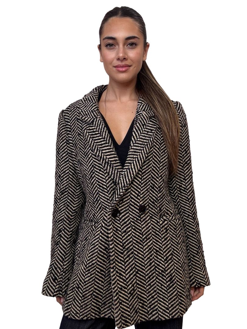 Anine Bing Black / Neutral Herringbone Blazer. Size: S