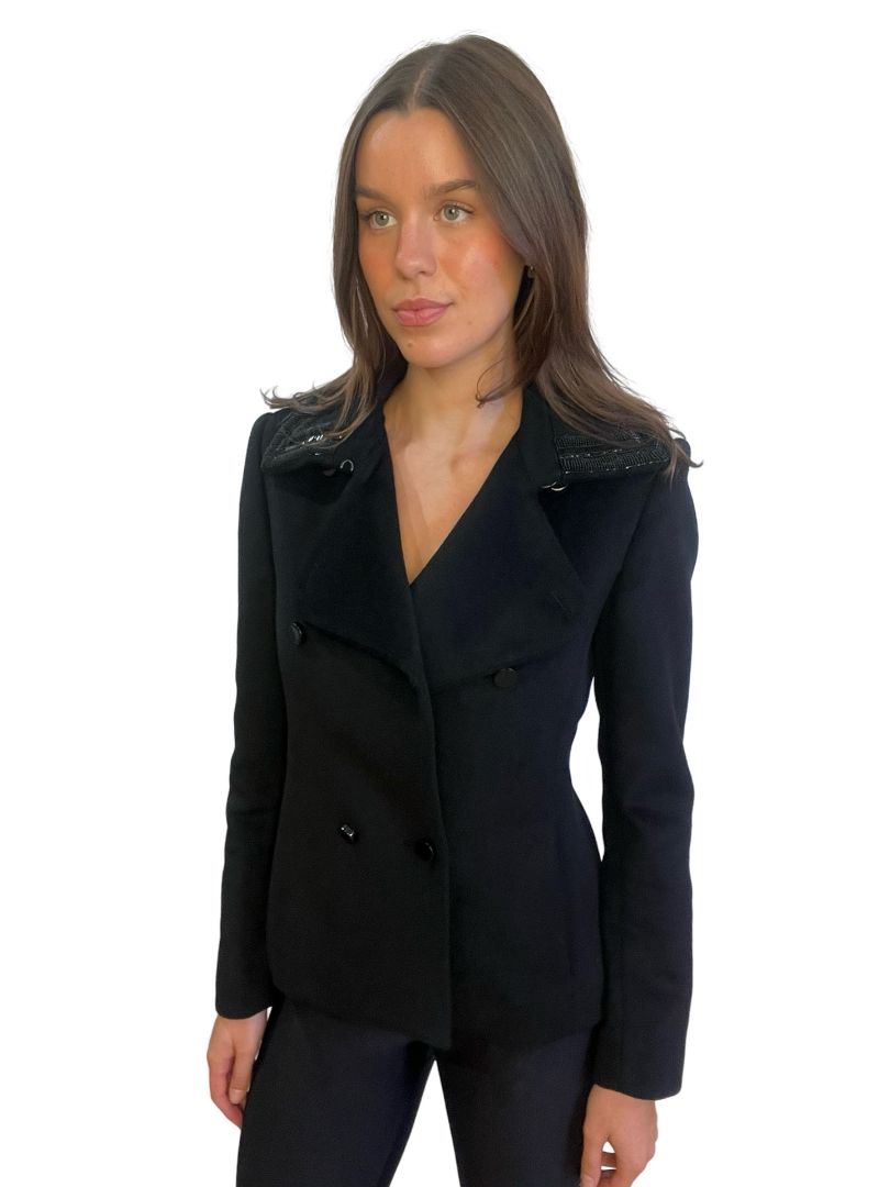 Sass & Bide Black Double Breasted Wool Jacket W Collar Embellishment. Size: 8