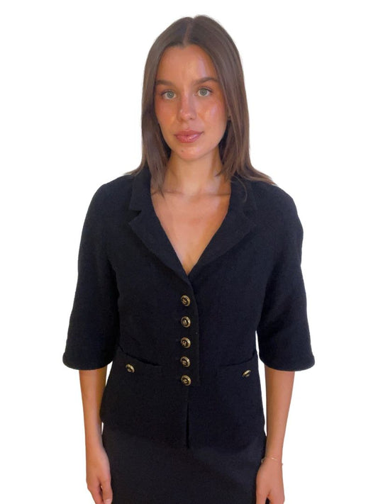 Chanel Black 3/4 Sleeve Jacket W Gold Buttons. Size: 42