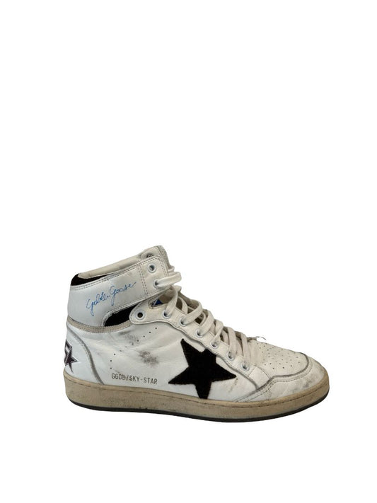 Golden Goose White/Chocolate 'Sky Star' High Top Sneakers. Size: 41