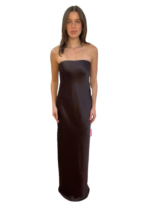 Norma Kamali Chocolate Bias Strapless Gown. Size: S