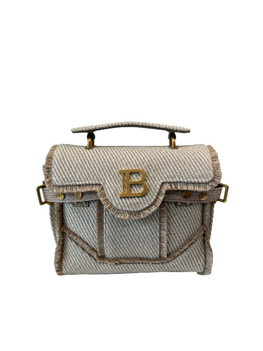 Balmain Beige / Cream B-Buzz 22 Raffia Effect Top Handle Bag.