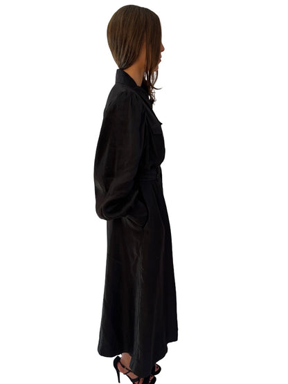 Aje Black Linen 'Tasmin' Belted Midi Dress. Size: 14