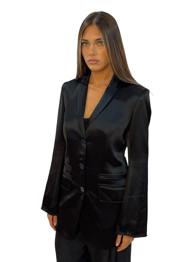 Malene Birger Black 'Porter' Satin Relaxed Blazer. Size: 34