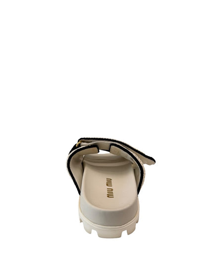 Miu Miu White Logo-Plaque Touch-Strap Sandals. Size: 37