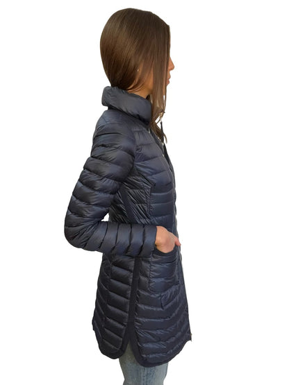 Moncler Navy 'Bogue' Long Puffer Jacket. Size: 1