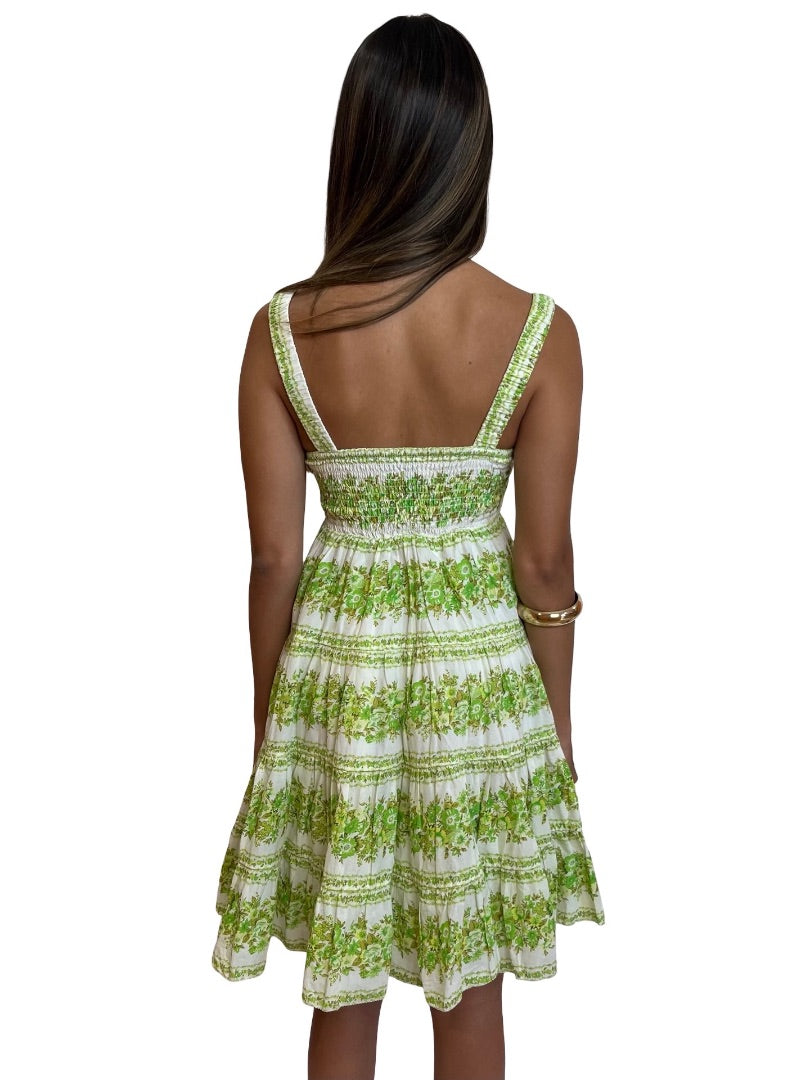 Alemais Green / White Jolene Sundress in Cotton Voile. Size: 6