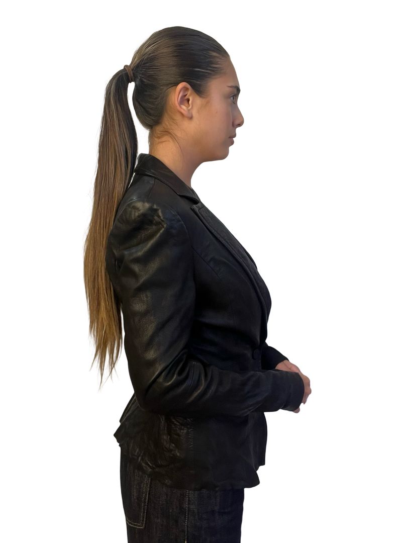 Husk Black Peplum Leather Jacket. Size: 10