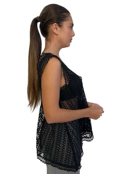 Scanlan Theodore Black Sleeveless Crochet-Look Top. Size: 8