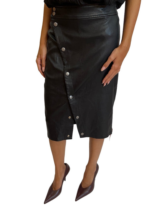 Rag & Bone Black Leather 'Baha' Snap Buttoned Skirt. Size: 4