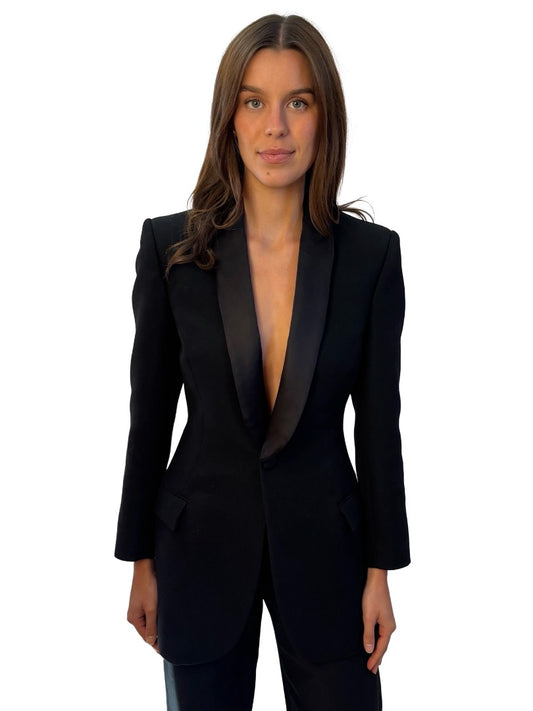 Wardrobe NYC Black Satin Lapel Blazer. Size: XS