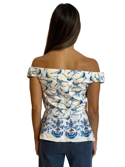 Peter Pilotto White / Blue Bird Print Sleeveless Top. Size: 12