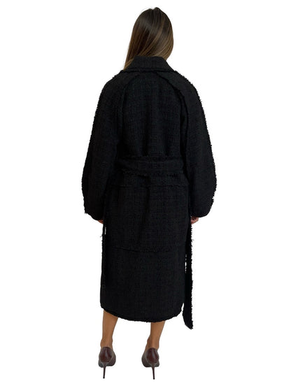 Aje Black Tweed Wool Blend Distressed Coat. Size: 4 AU