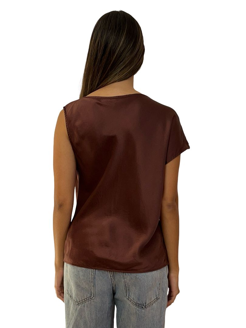Husk Brown Silk Cowl Neck Top. Size: 10