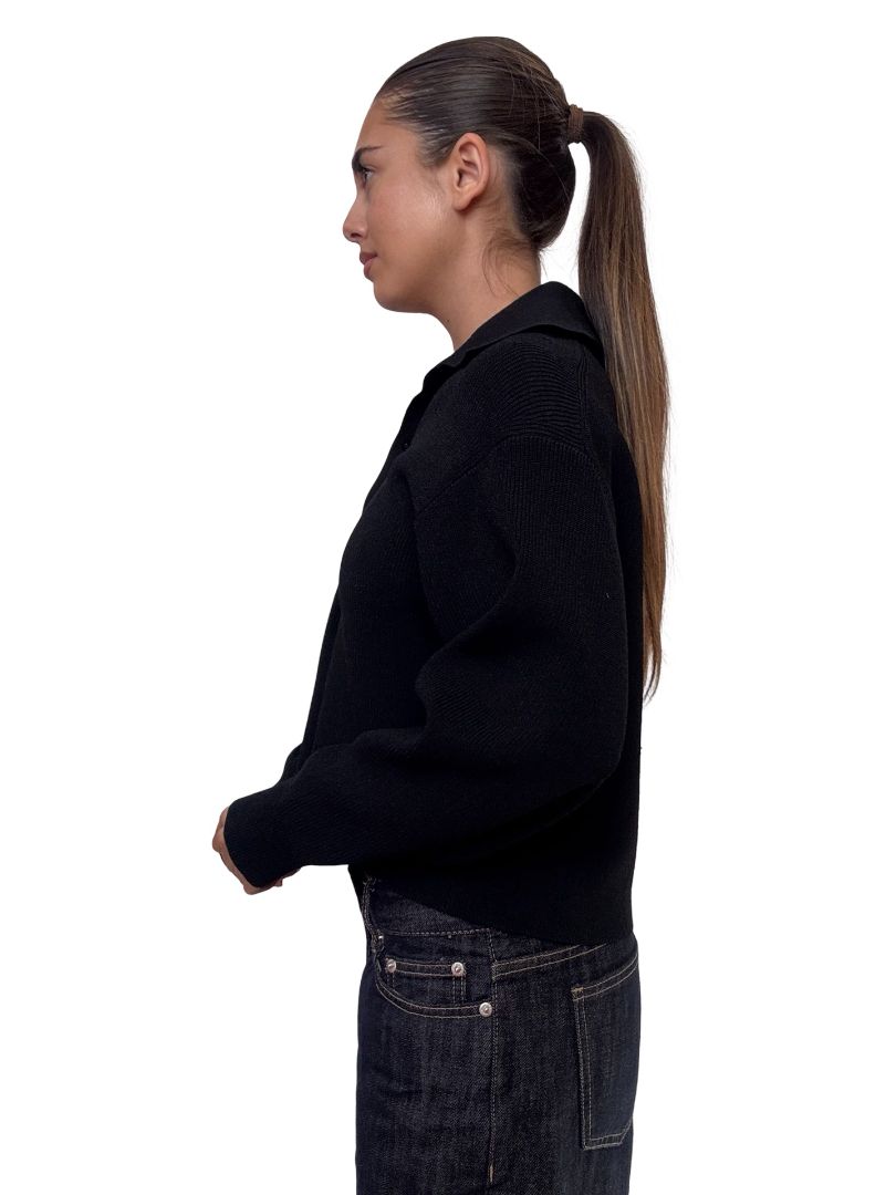 Scanlan Theodore Black Crepe Long Sleeve Polo. Size: S