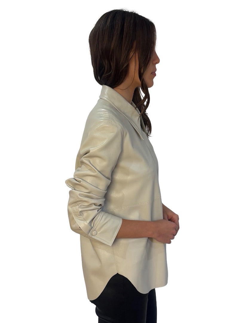 Nanushka Neutral Faux Leather Shirt. Size: M