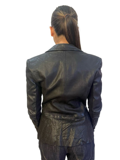 Husk Black Peplum Leather Jacket. Size: 10
