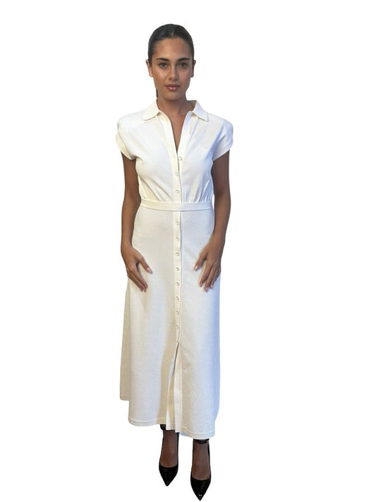 Scanlan Theodore Cream Crepe Knit Shirt Dress. Size: XS