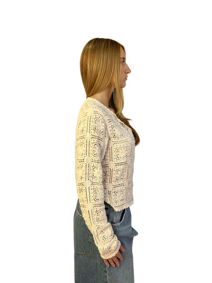 Frame Cream Square Crochet Knit Cardigan. Size: XS