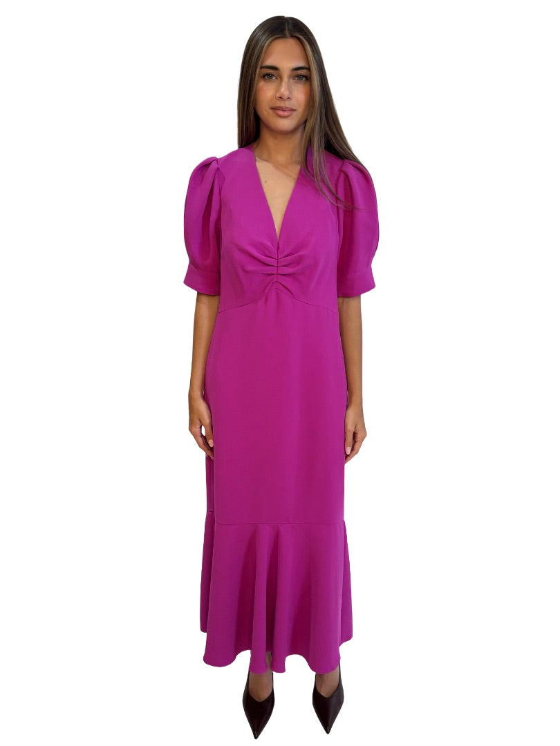 Me+Em Magenta Iris Crepe Midi Dress. Size: 12