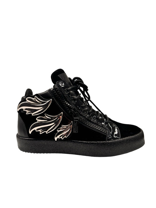 Giuseppe Zanotti Black Velvet Sneaker with Chrome Wings. Size: 41