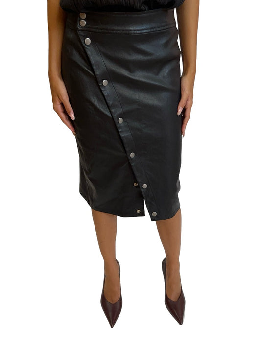 Rag & Bone Black Leather 'Baha' Snap Buttoned Skirt. Size: 4