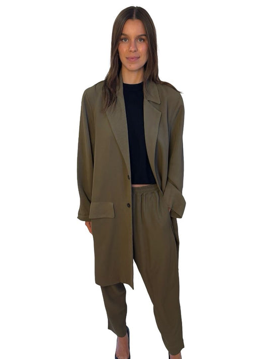 Bassike Khaki Coat & Pants Set. Size: 2