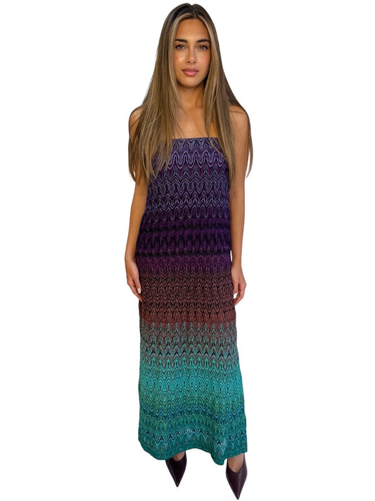 Missoni Purple / Green Metallic Knit Maxi Skirt. Size: 44