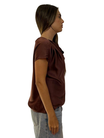 Husk Brown Silk Cowl Neck Top. Size: 10