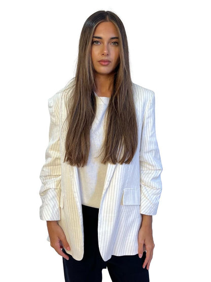 Frame Cream Pinstripe Linen Blazer. Size: S/P