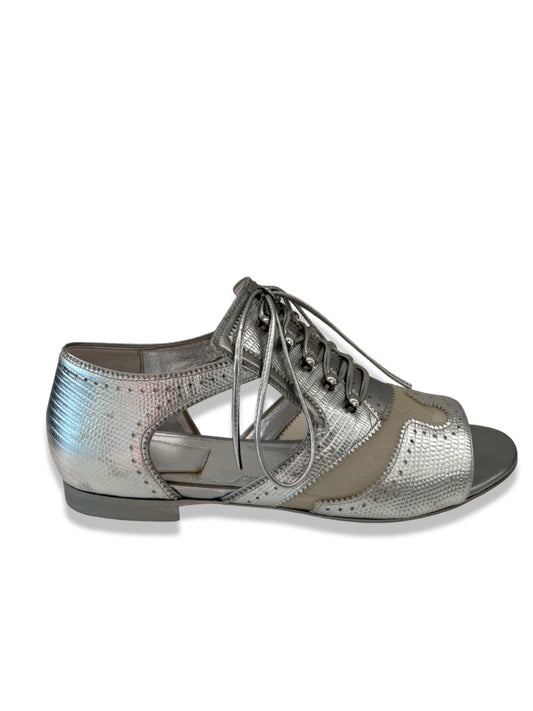 Givenchy Silver Flat Sandal w/ Mesh. Size: 37