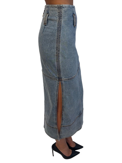 Aje Light Wash Side Split Denim Skirt. Size: 6
