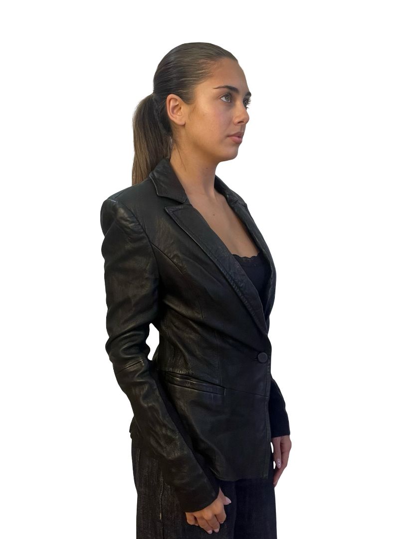 Husk Black Peplum Leather Jacket. Size: 10