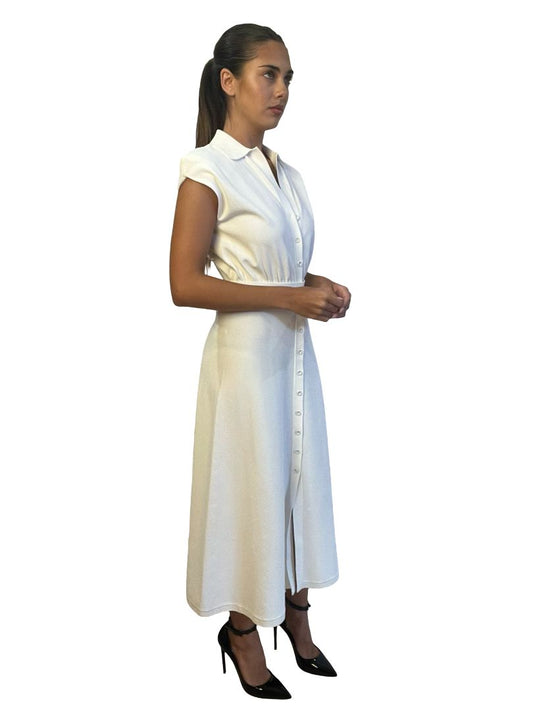 Scanlan Theodore Cream Crepe Knit Shirt Dress. Size: XS