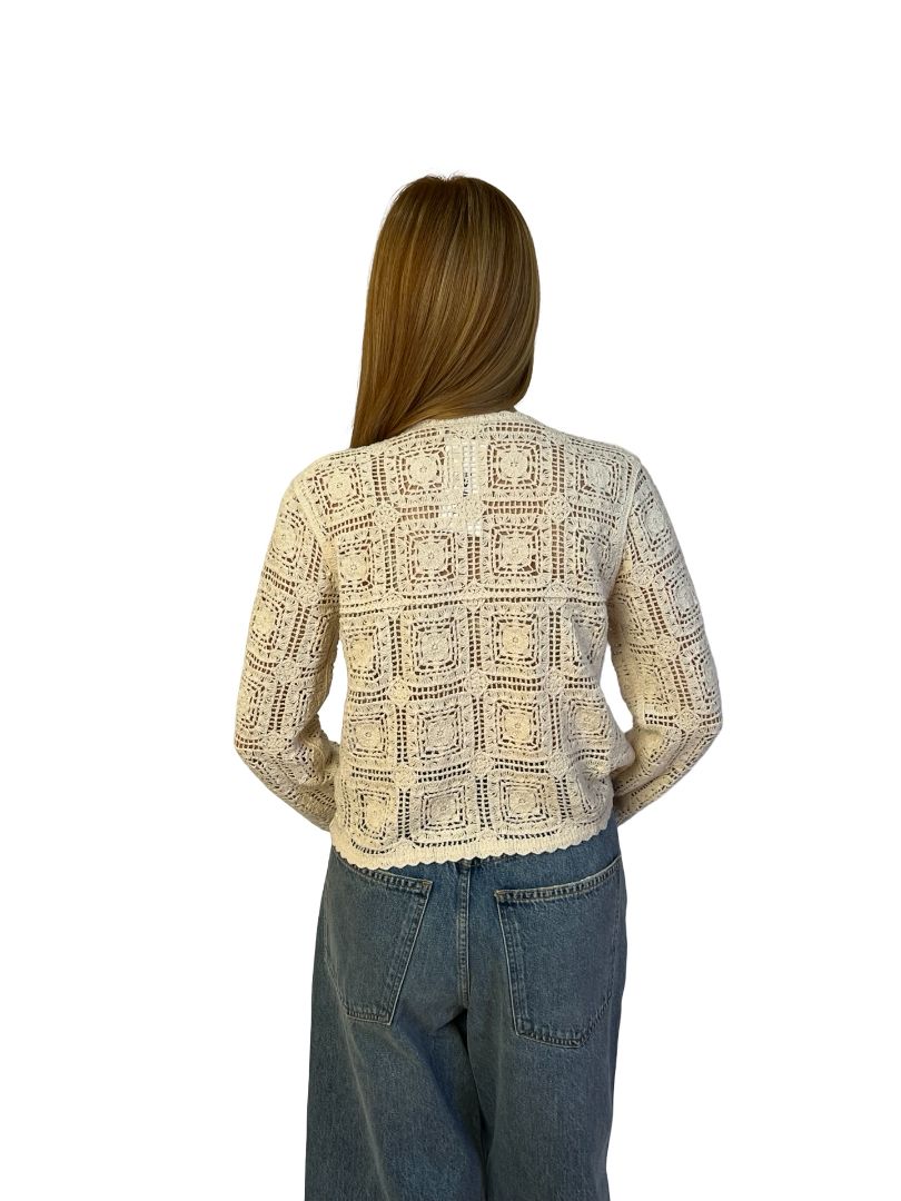 Frame Cream Square Crochet Knit Cardigan. Size: XS