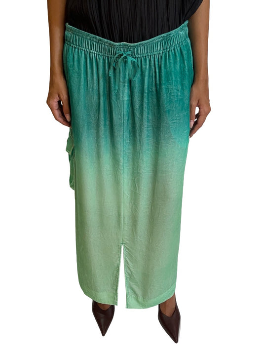 Acne Studios Turquoise / Mint Gradient Velvet Cargo Maxi Skirt. Size: 38
