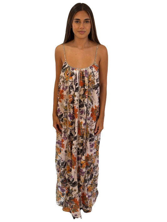 Zimmermann Multi-Colour Floral Print Maxi Dress w/ Leopard Print Straps. Size: 1