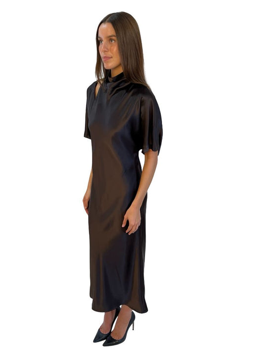 Camilla & Marc Chocolate 'Sorrell' Satin Maxi Dress W Shoulder Cutout Size: 8