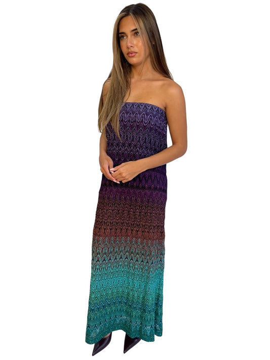 Missoni Purple / Green Metallic Knit Maxi Skirt. Size: 44