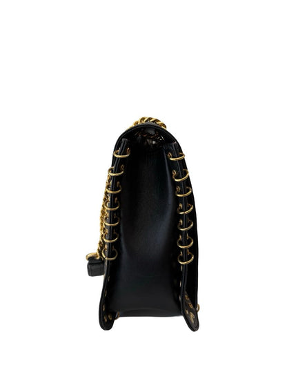 Emilio Pucci Black Pierced Egde Gold Hardware Chain Crossbody Bag.