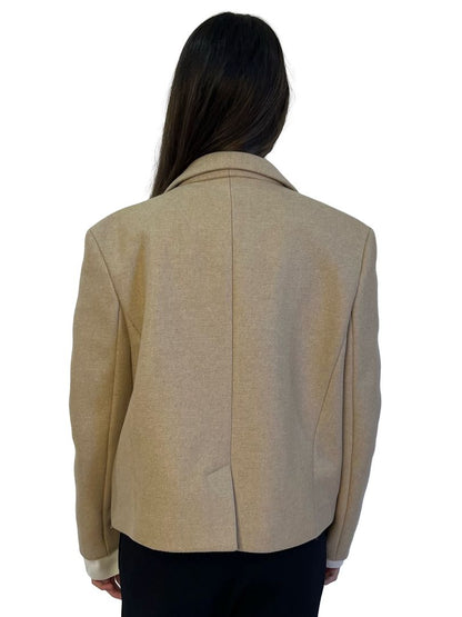 Karen Walker Tan Wool Blend Single Gold Button Blazer. Size: 12