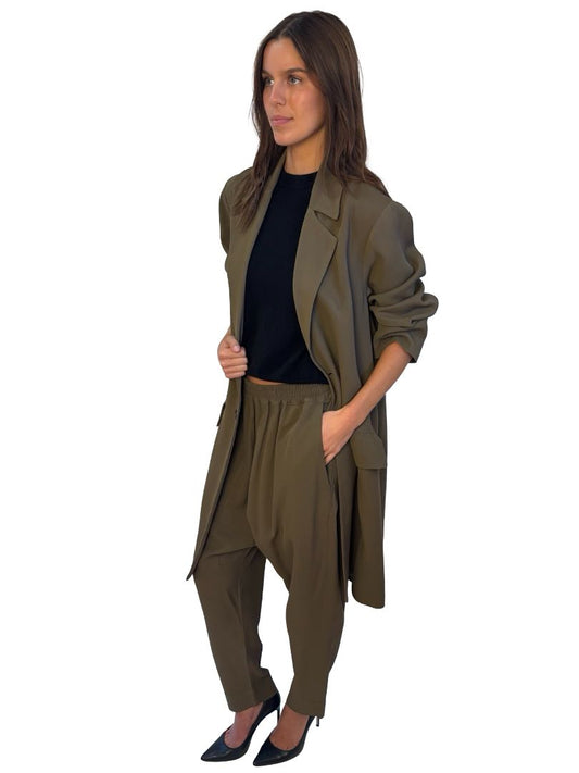 Bassike Khaki Coat & Pants Set. Size: 2